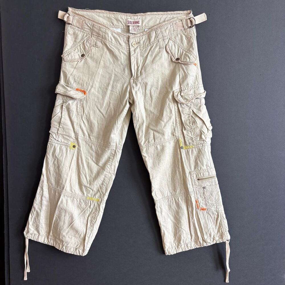 Solvang Y2K beige linen & cotton cargo capri pants - size M